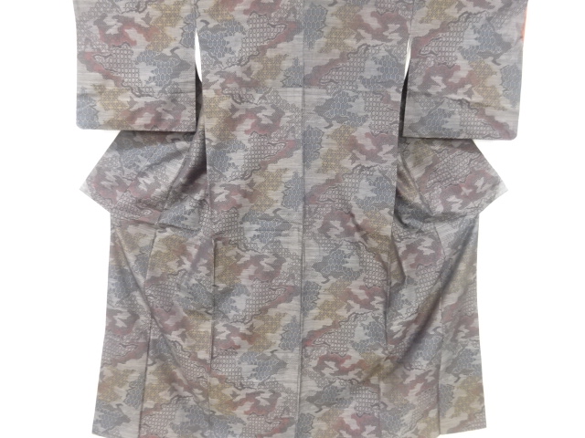 霞取りに亀甲模様織り出し本場泥大島紬着物